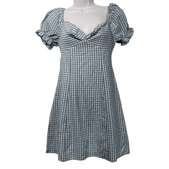 Kiss The Sky Blue Gingham Dress Babydoll Twist Front Mini Dress Sz S Coquette - Picture 1 of 7